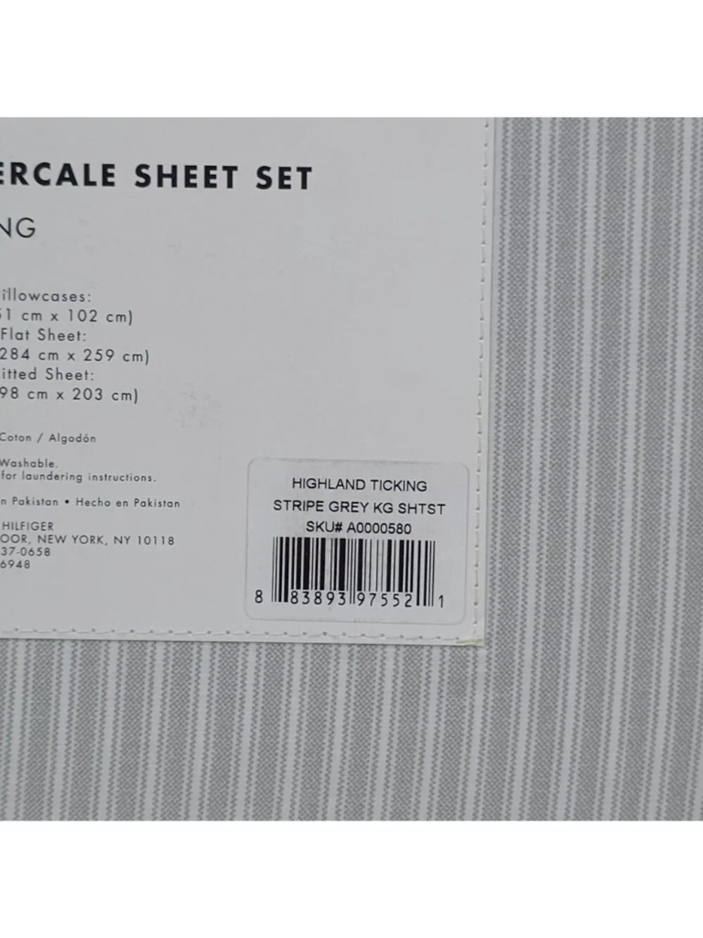 Tommy Hilfiger 100% Cotton Percale King Sheet Set Highland Ticking Stripe Grey